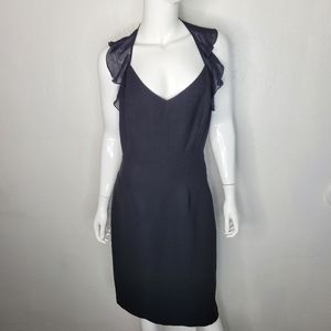 Vintage HUGO BUSCATI Black Halter Dress with Chiffon Collar Sz 10